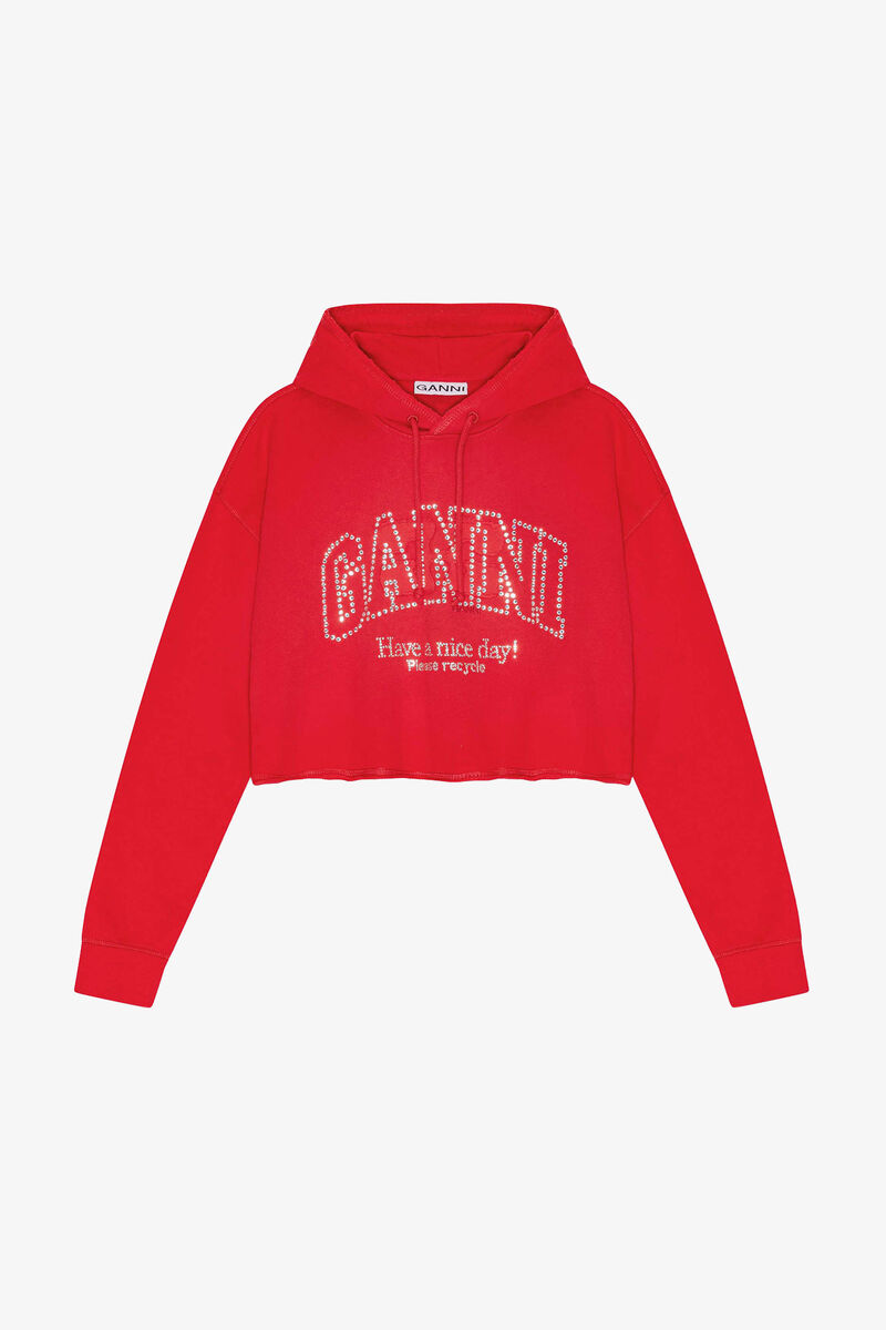 Red Rhinestone Hoodie, Cotton, in colour Racing Red - 1 - GANNI