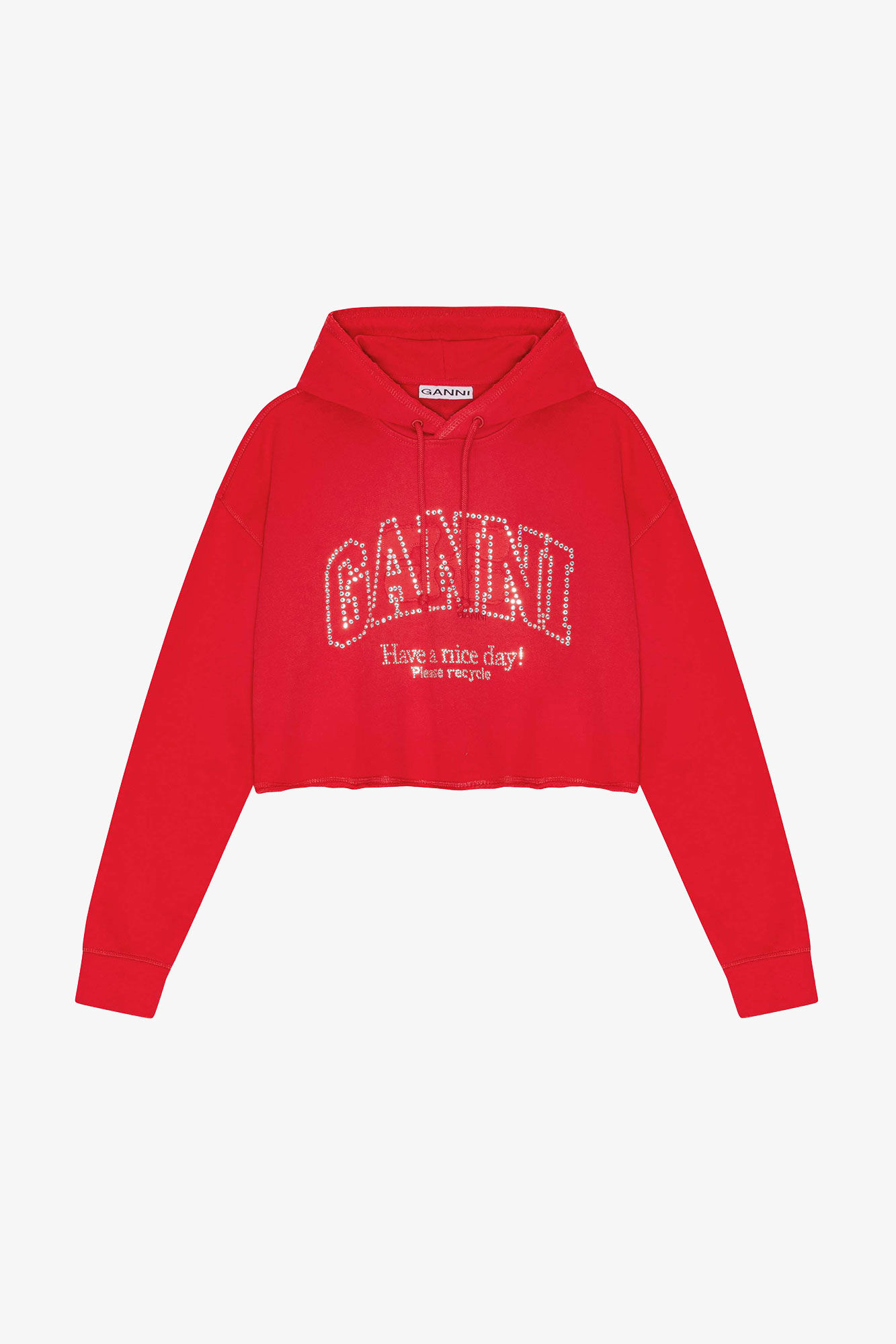 Red Rhinestone Hoodie, Cotton, in colour Racing Red - 1 - GANNI