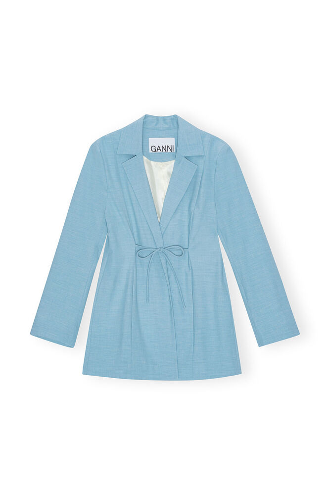 Blue Drapey Melange Tiestring Blazer, Powder Blue