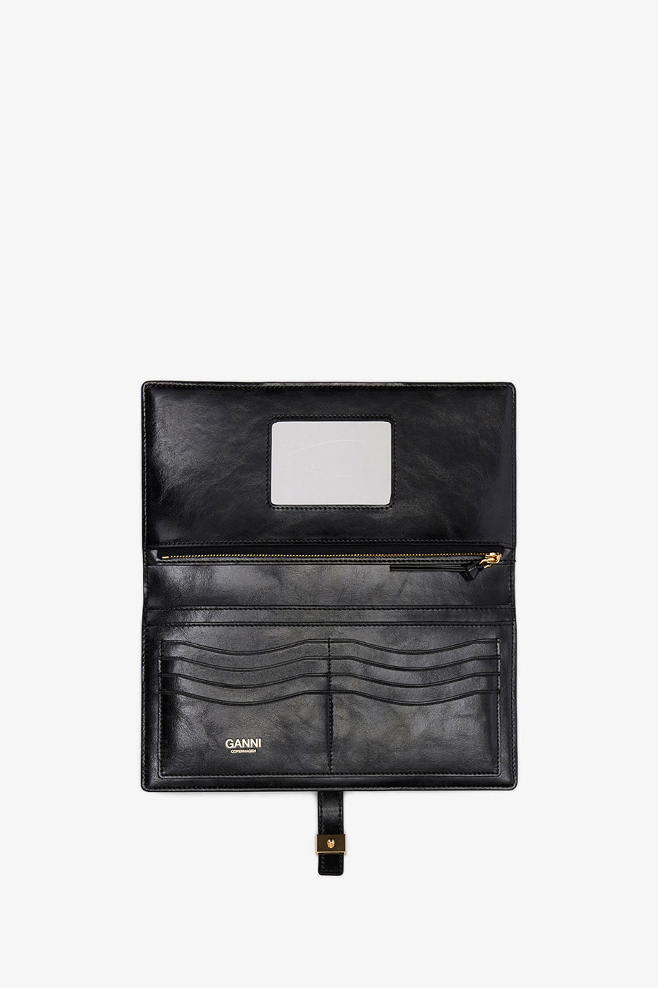 Sue Slim Long Wallet in Black, Recycled Leather, in colour Black - 3 - GANNI