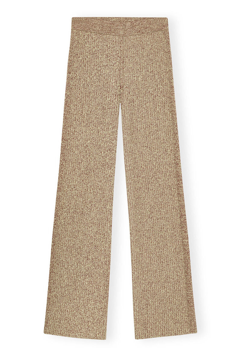 GANNI x Paloma Elsesser Melange Rib Straight Trousers, Elastane, in colour Brandy Brown - 1 - GANNI