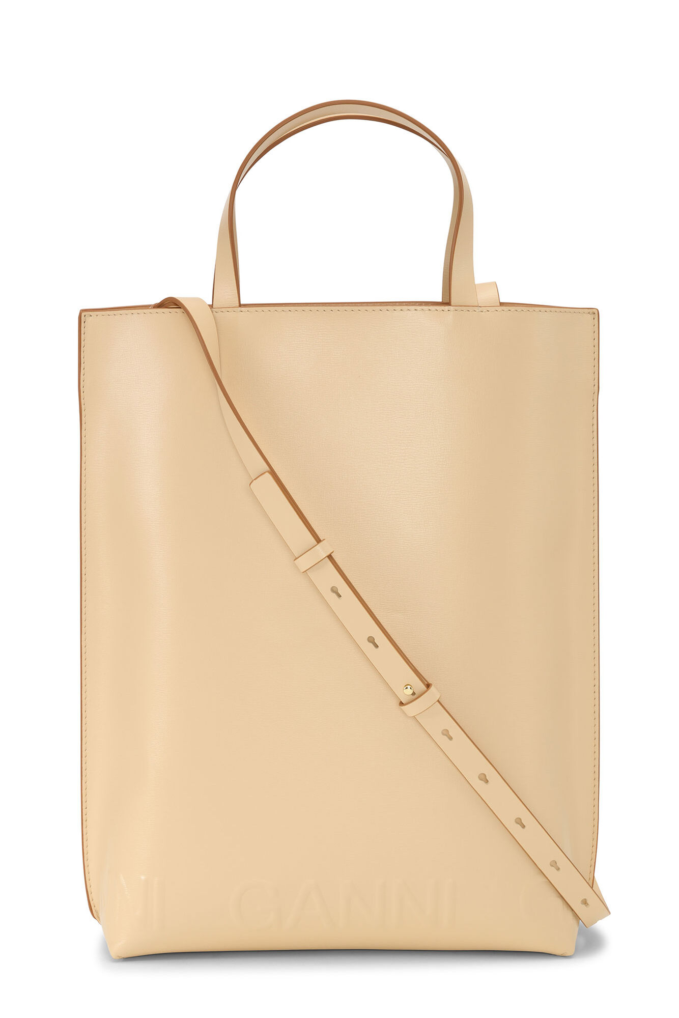 Cream Medium Banner Tote Bag, Polyester, in colour Buttercream - 1 - GANNI