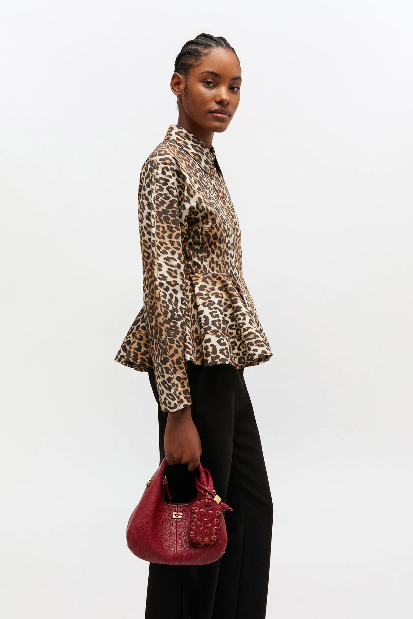 Grained Mini Bou Bag, in colour Red Dahlia - 1 - GANNI