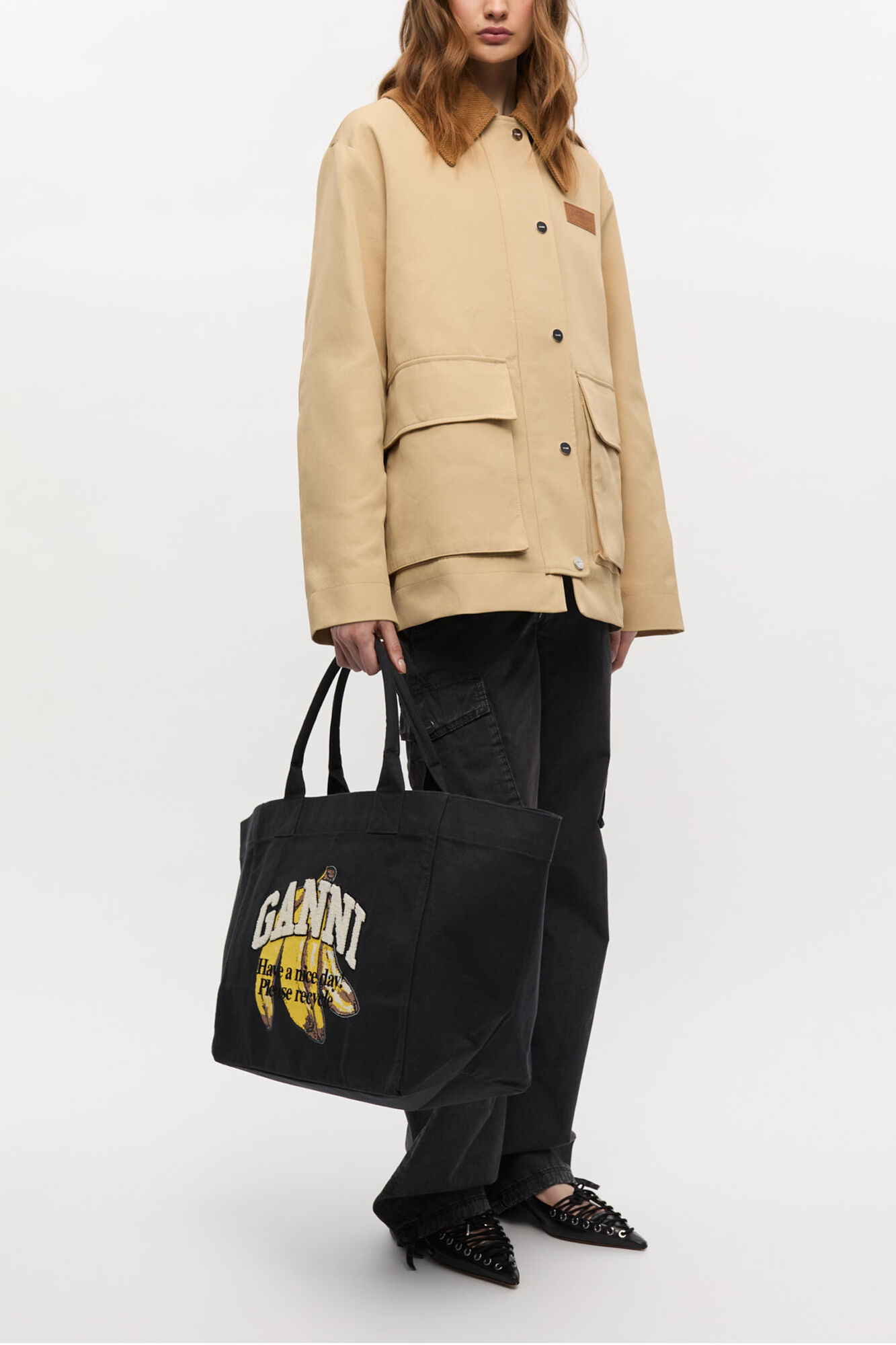 Black Black XXL Banana Print Tote | GANNI US