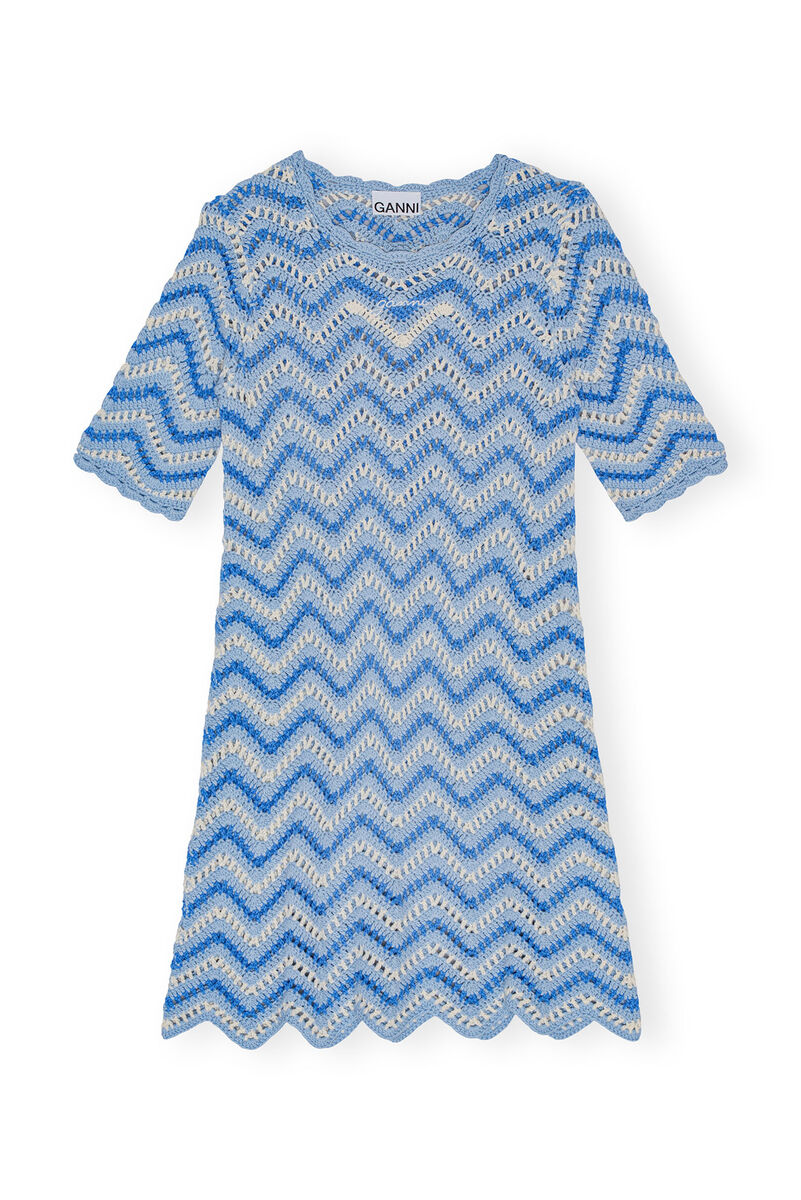 Blue Cotton Crochet Mini Dress, Cotton, in colour Heather - 1 - GANNI