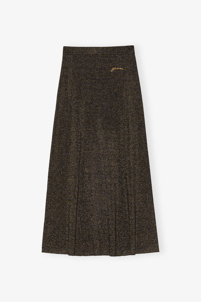 Black and Gold Sparkle Rib Maxi kjol, Multicolour