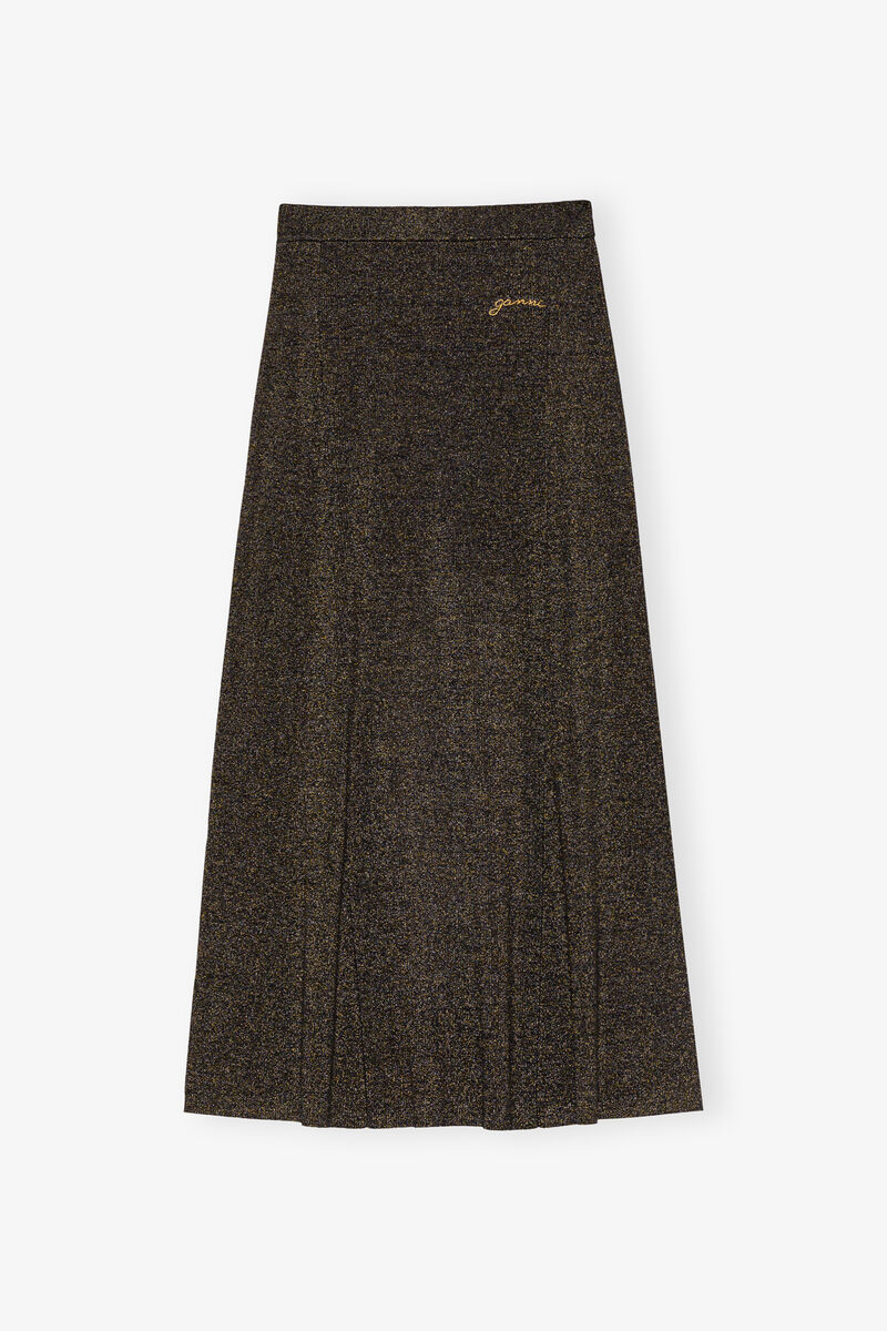 Black and Gold Sparkle Rib Maxirock, Elastane, in colour Multicolour - 1 - GANNI