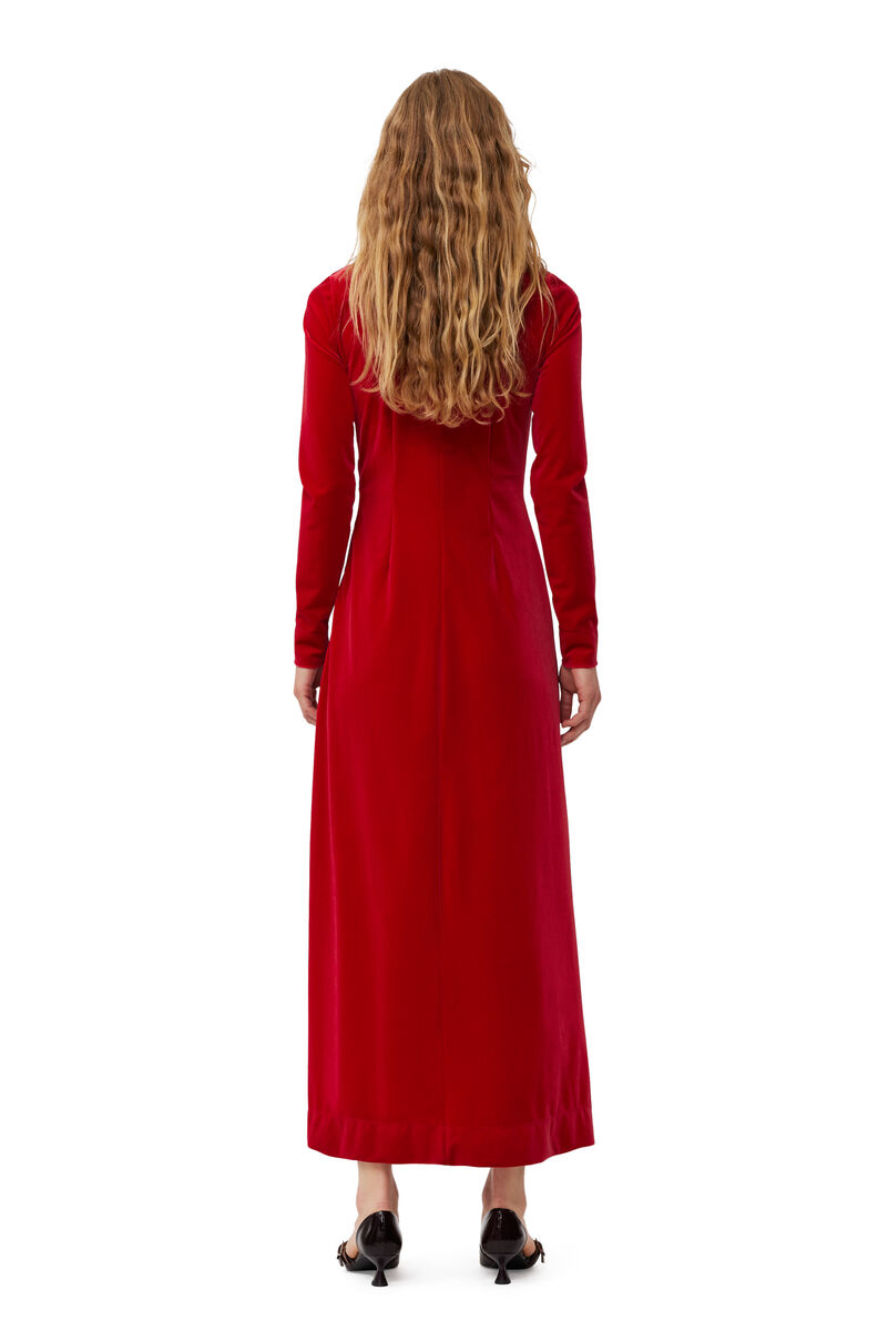 Red Velvet Jersey Twist Long Dress, Recycled Polyester, in colour Savvy Red - 2 - GANNI