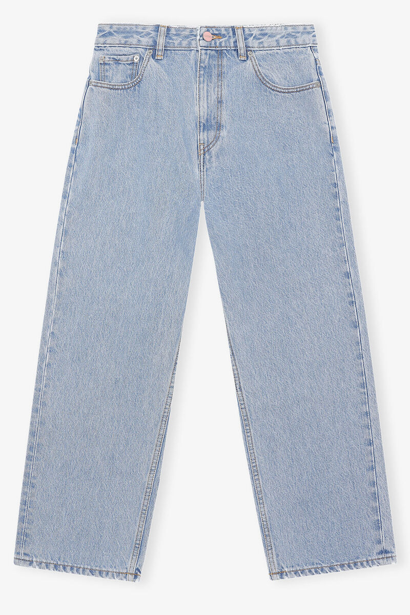 Misy Cropped Jeans in Rigid Denim, Organic Cotton, in colour Light Blue Stone - 1 - GANNI