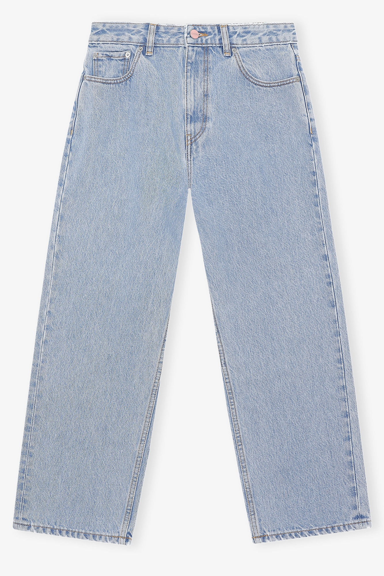 Misy Cropped Jeans in Rigid Denim, Organic Cotton, in colour Light Blue Stone - 1 - GANNI