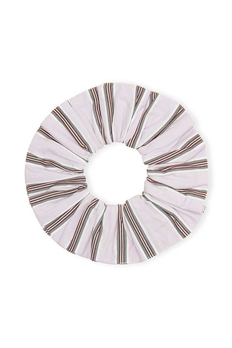 Stripe Cotton Scrunchie, Cotton, in colour Misty Lilac - 1 - GANNI