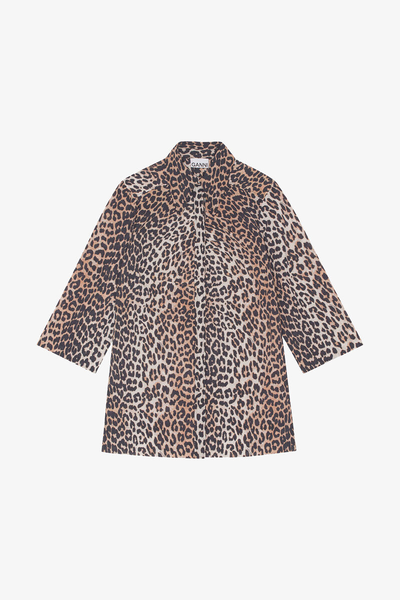 Leopard Print Cotton Shirt, Cotton, in colour Leopard - 1 - GANNI