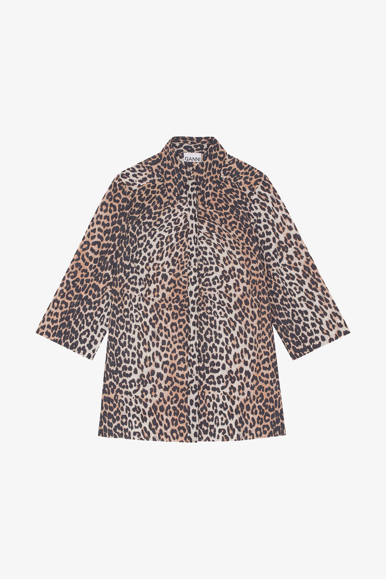 Leopard Print Cotton Shirt, Cotton, in colour Leopard - 1 - GANNI