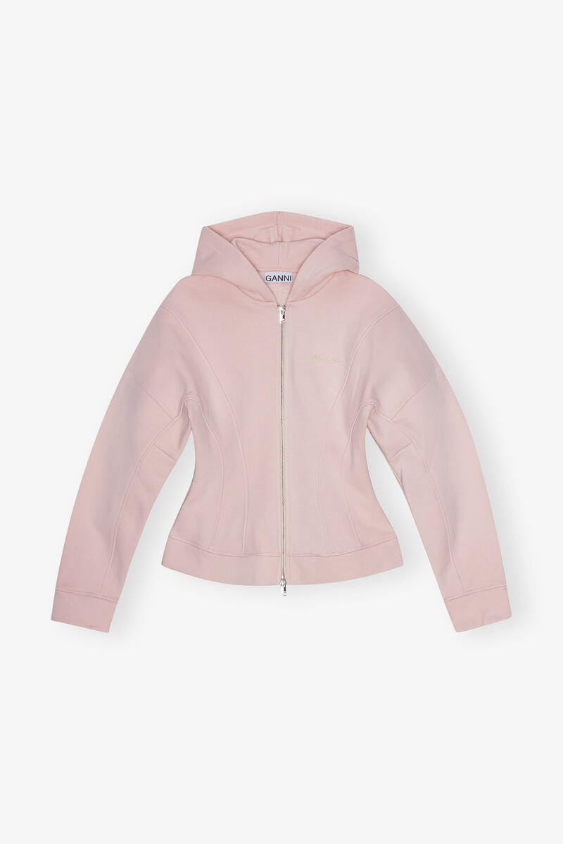 Pink Fleece Zip Hoodie, Cotton, in colour Chalk Pink - 1 - GANNI