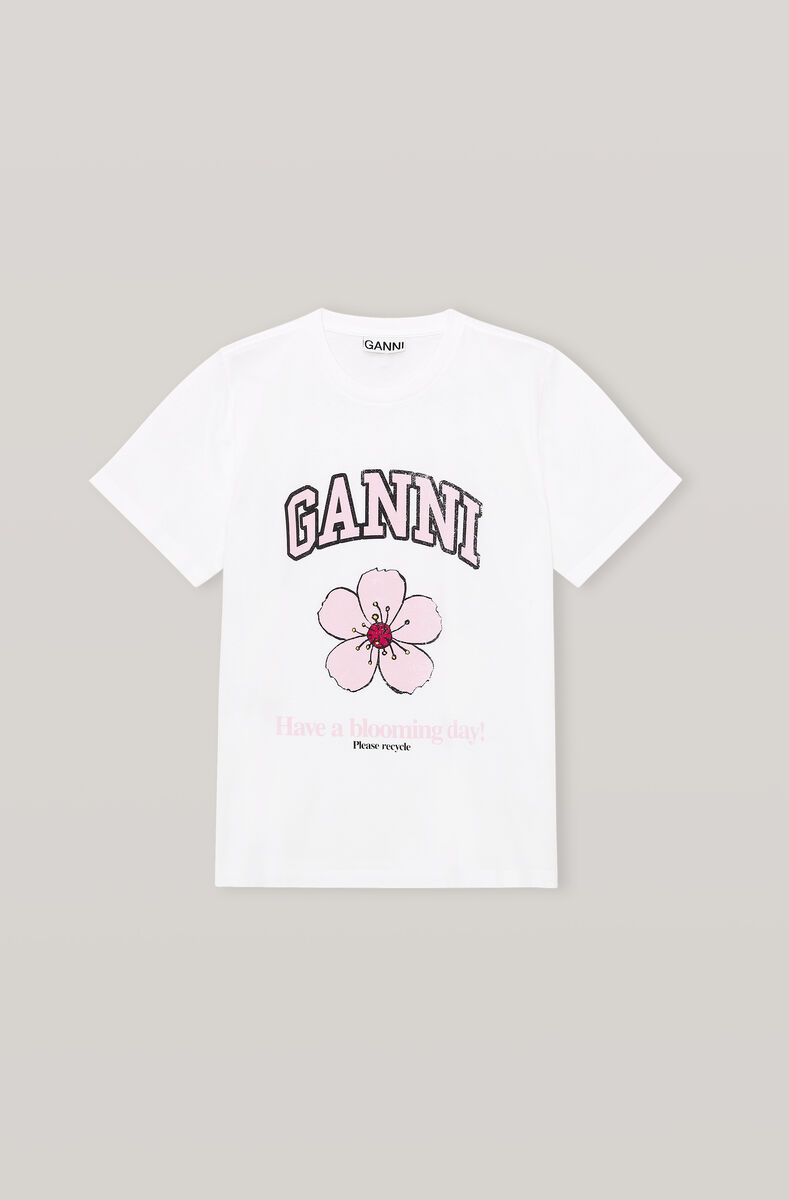 Basic Cotton Jersey T-shirt, Cherryblossom, Cotton, in colour Bright White - 1 - GANNI