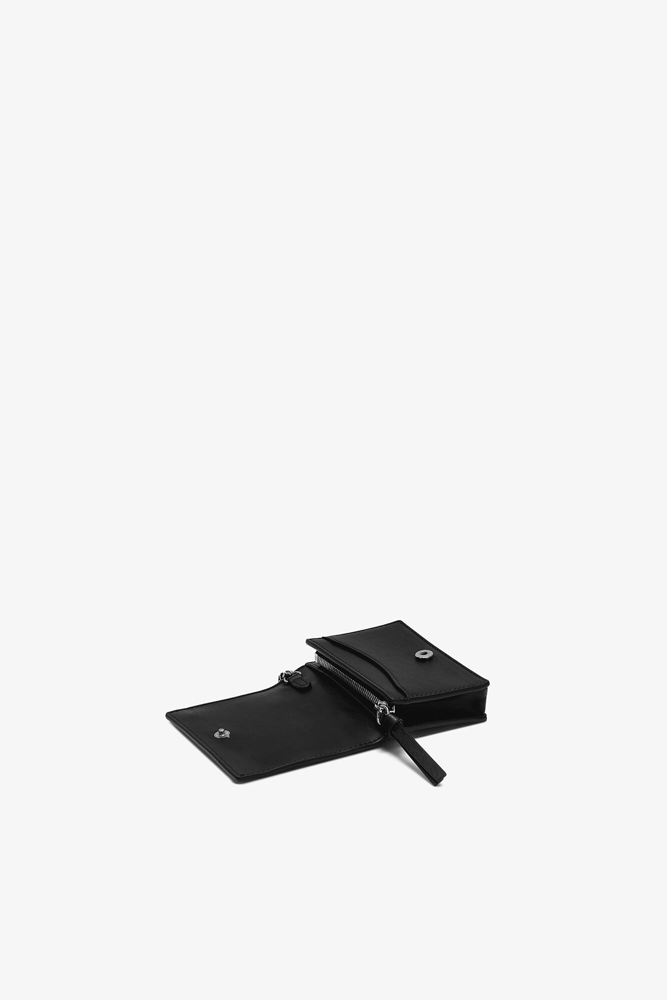Bou Card Holder With Flap in Black Studs, Recycled Leather, in colour Black - 3 - GANNI
