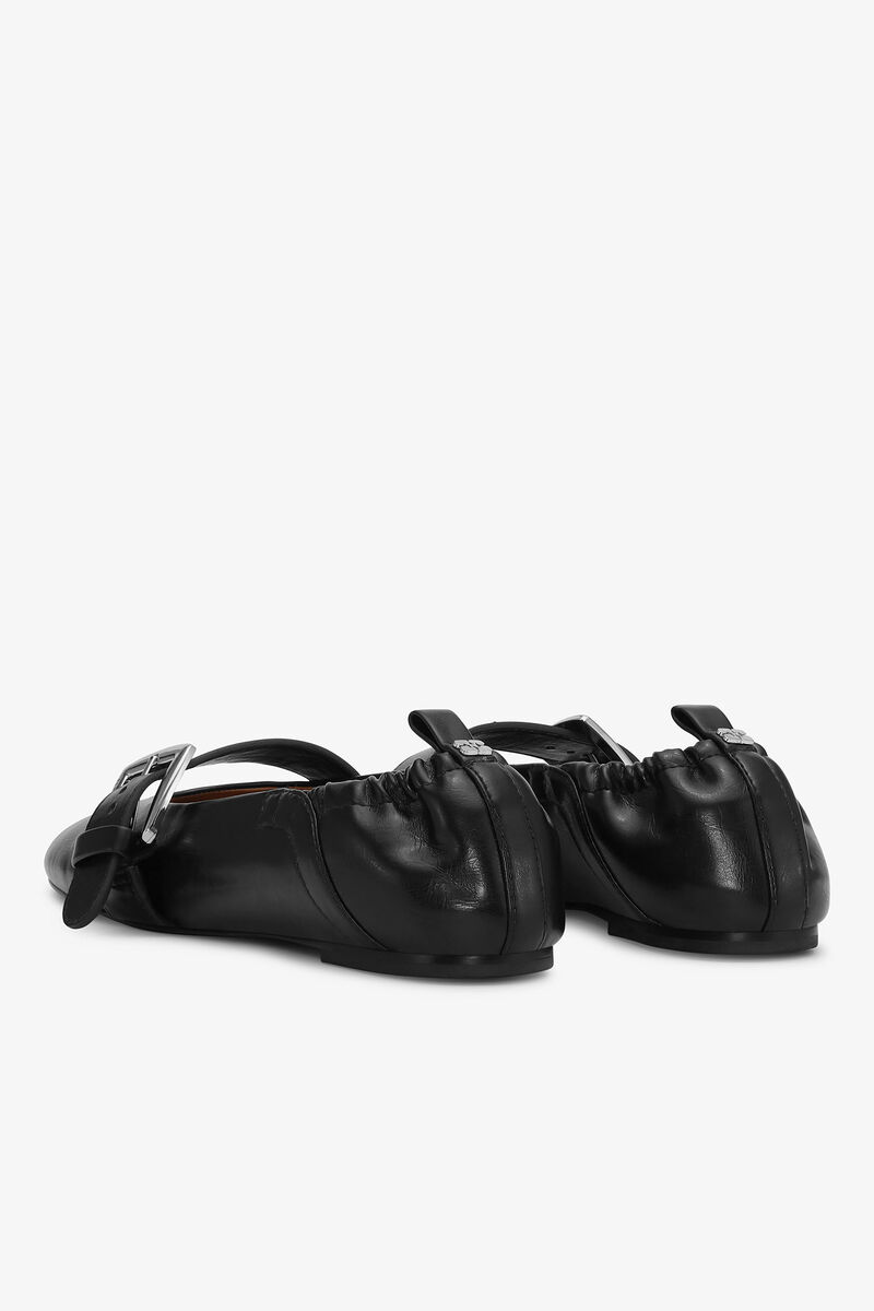 Schwarze Ballerinas mit Schnallenriemen, Cotton, in colour Black - 3 - GANNI