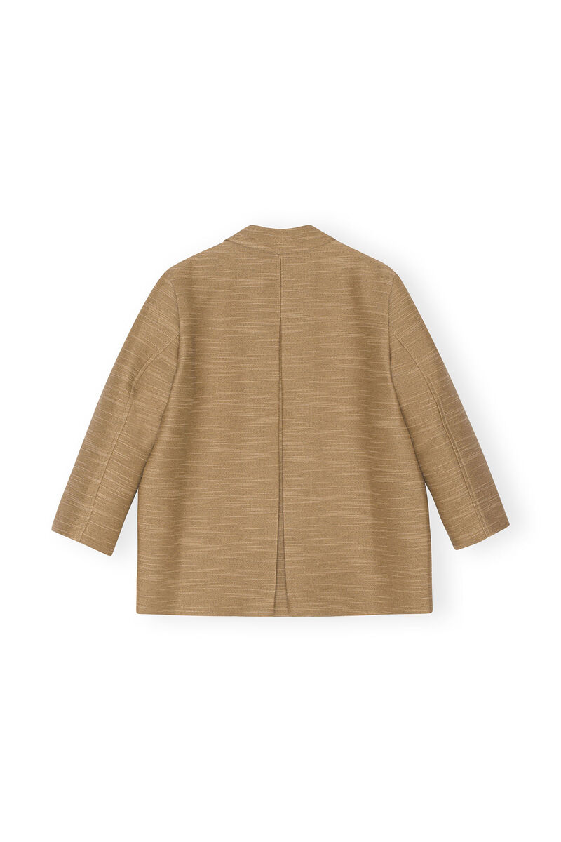 Brown Slub Linen Oversized Blazer, LENZING™ ECOVERO™, in colour Petrified Oak - 2 - GANNI