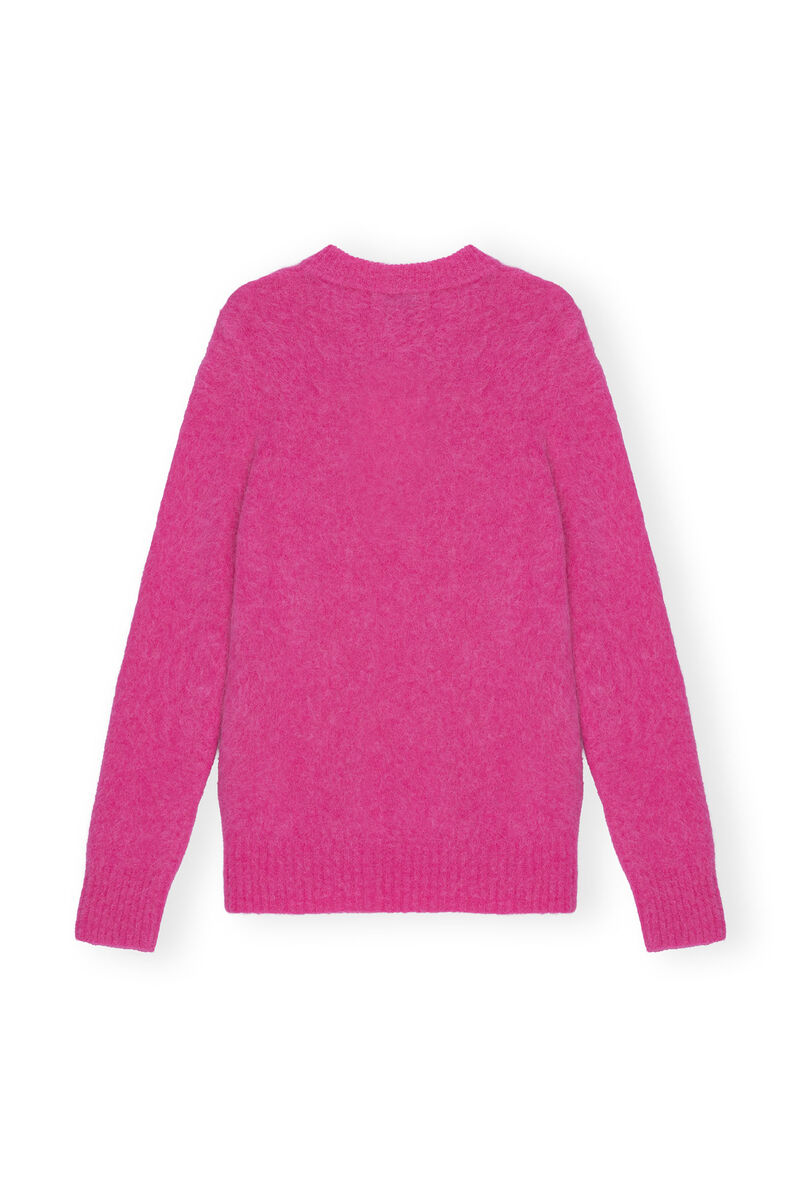 Pink Brushed Alpaca O-Neck Sweater, Alpaca, in colour Cone Flower - 2 - GANNI