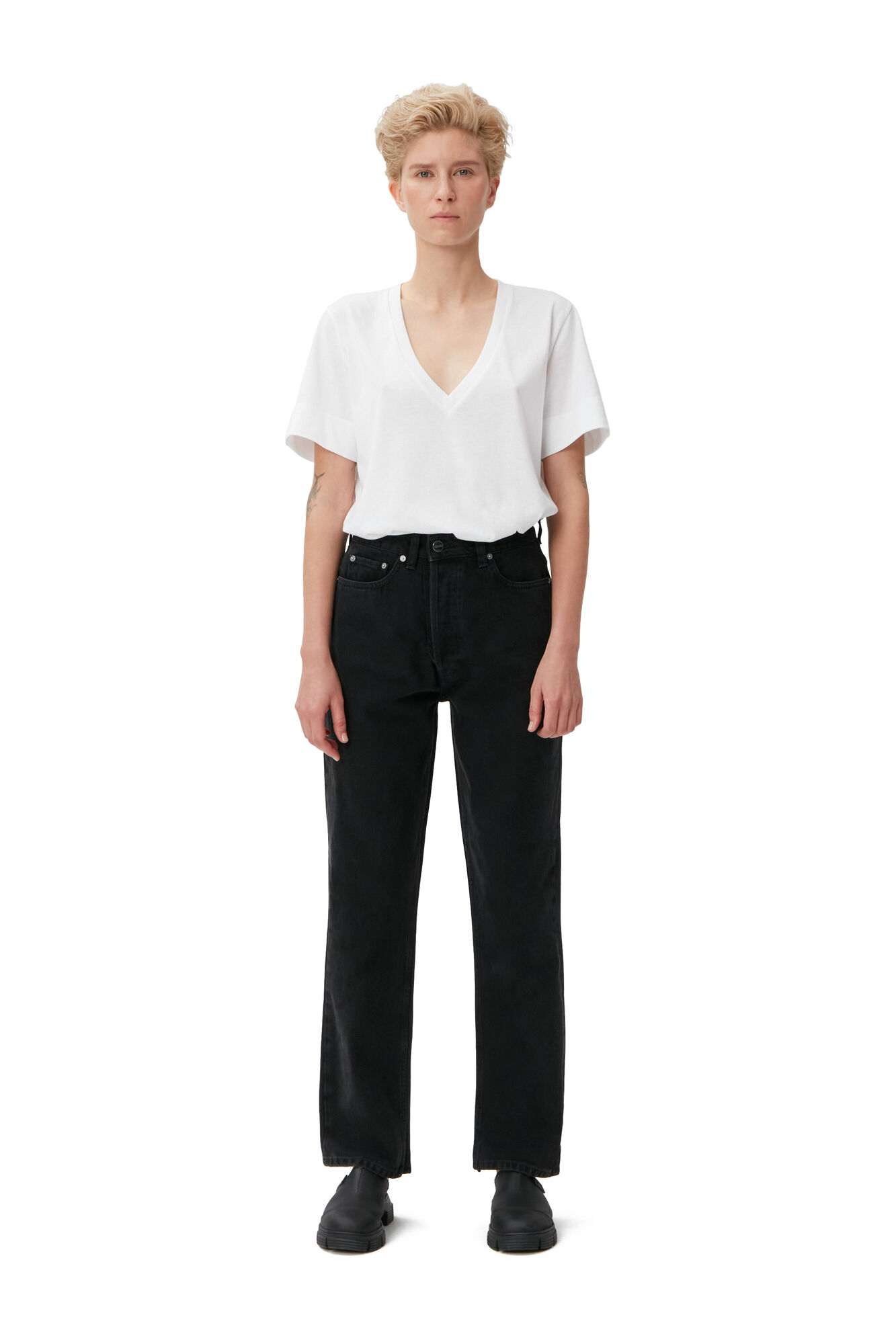 Rigid Denim Rigid Denim Figni, Cotton, in colour Washed Black/Black - 1 - GANNI