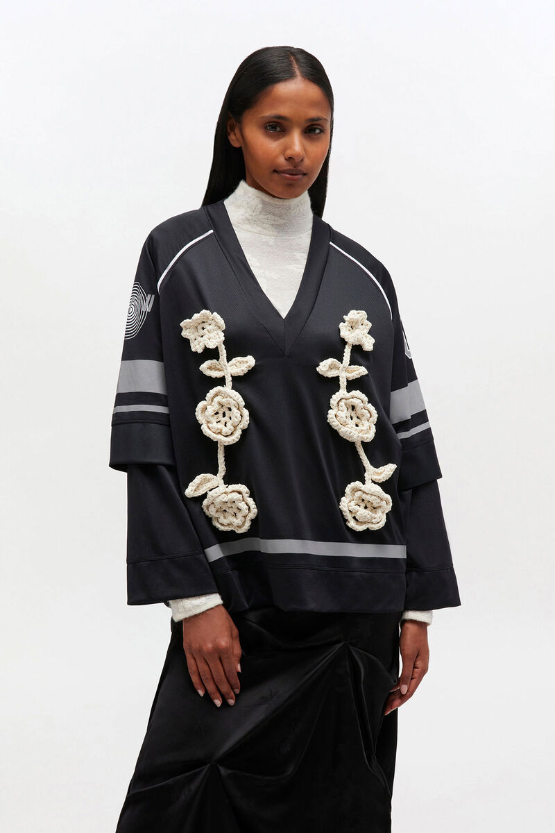 Black Cycora Long Sleeve, Polyester, in colour Black - 1 - GANNI