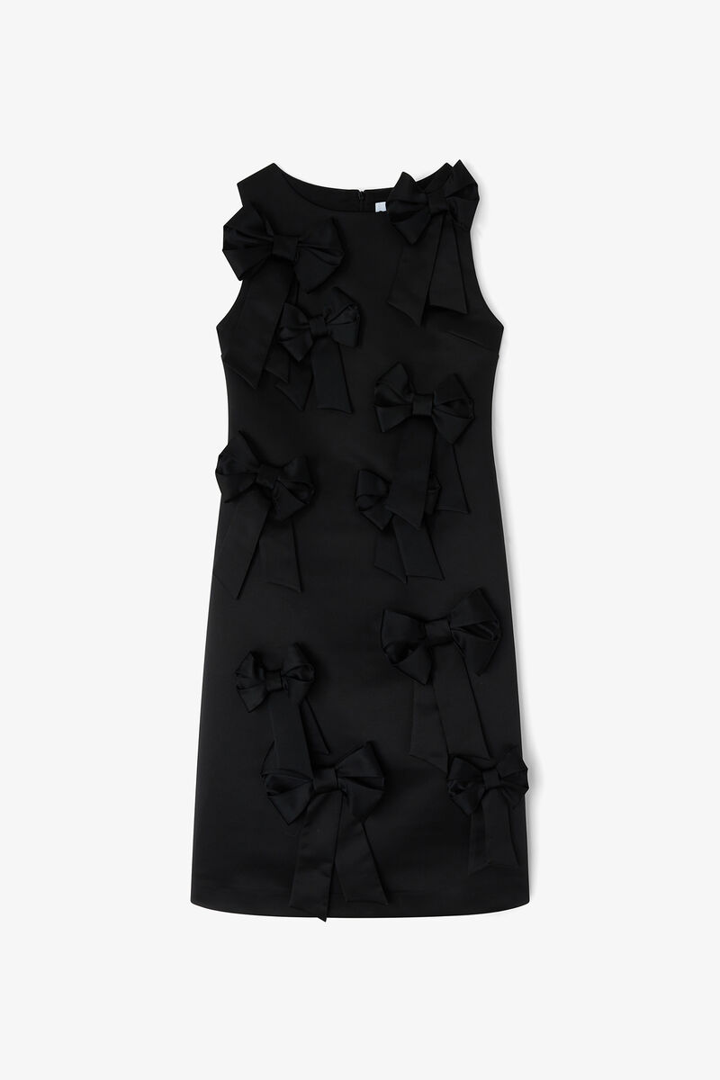 Black Satin Bow Dress, Recycled Polyester, in colour Black - 1 - GANNI