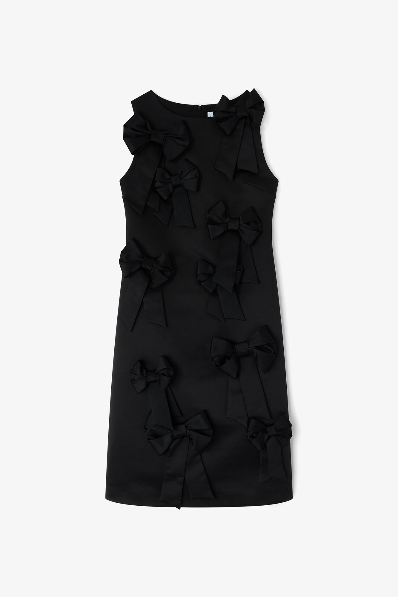 Black Satin Bow Dress, Recycled Polyester, in colour Black - 1 - GANNI