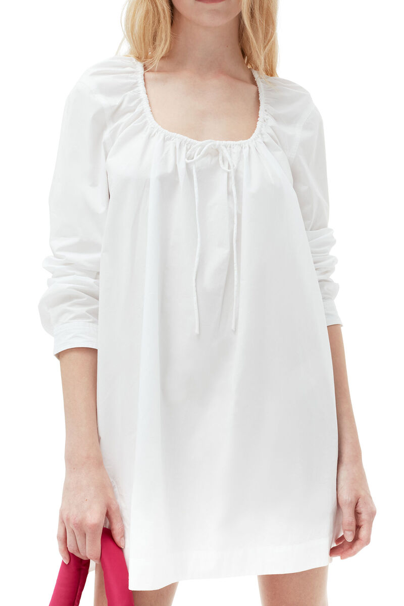 Miniklänning med fyrkantig halsringning i bomullspoplin, Cotton, in colour Bright White - 4 - GANNI