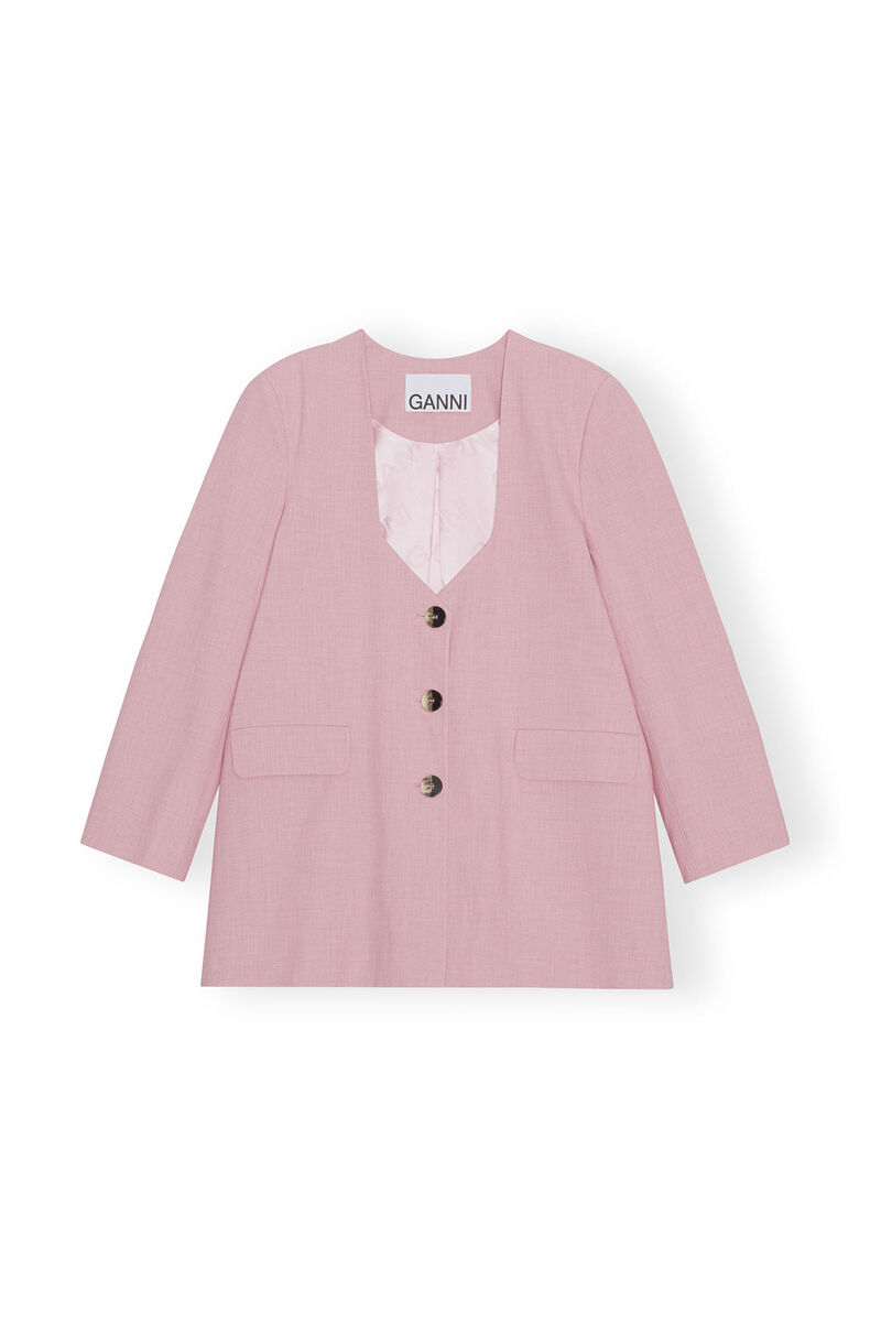 Oversized Drapey Melange Blazer, Elastane, in colour Pink Tulle - 1 - GANNI
