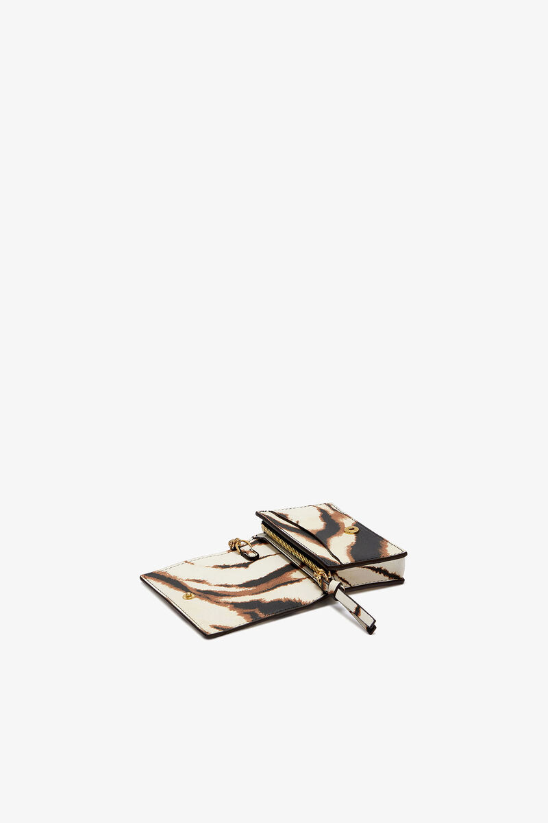 Bou Card Holder With Flap in Zebra, Recycled Polyester, in colour Egret - 3 - GANNI