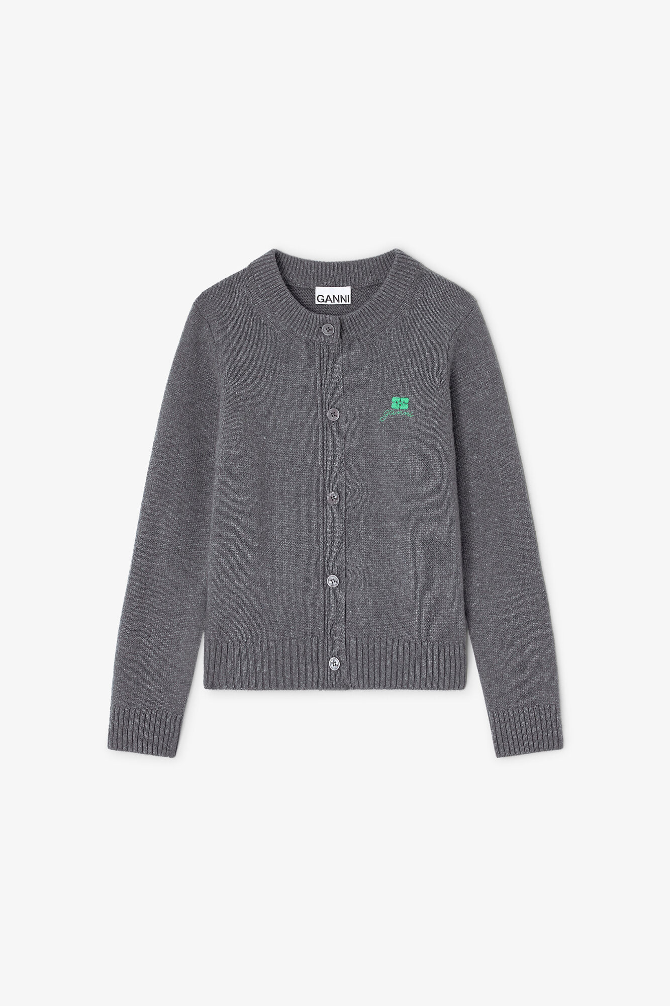 Grey Wool Mix Cardigan, Wool, in colour Charcoal Grey - 1 - GANNI