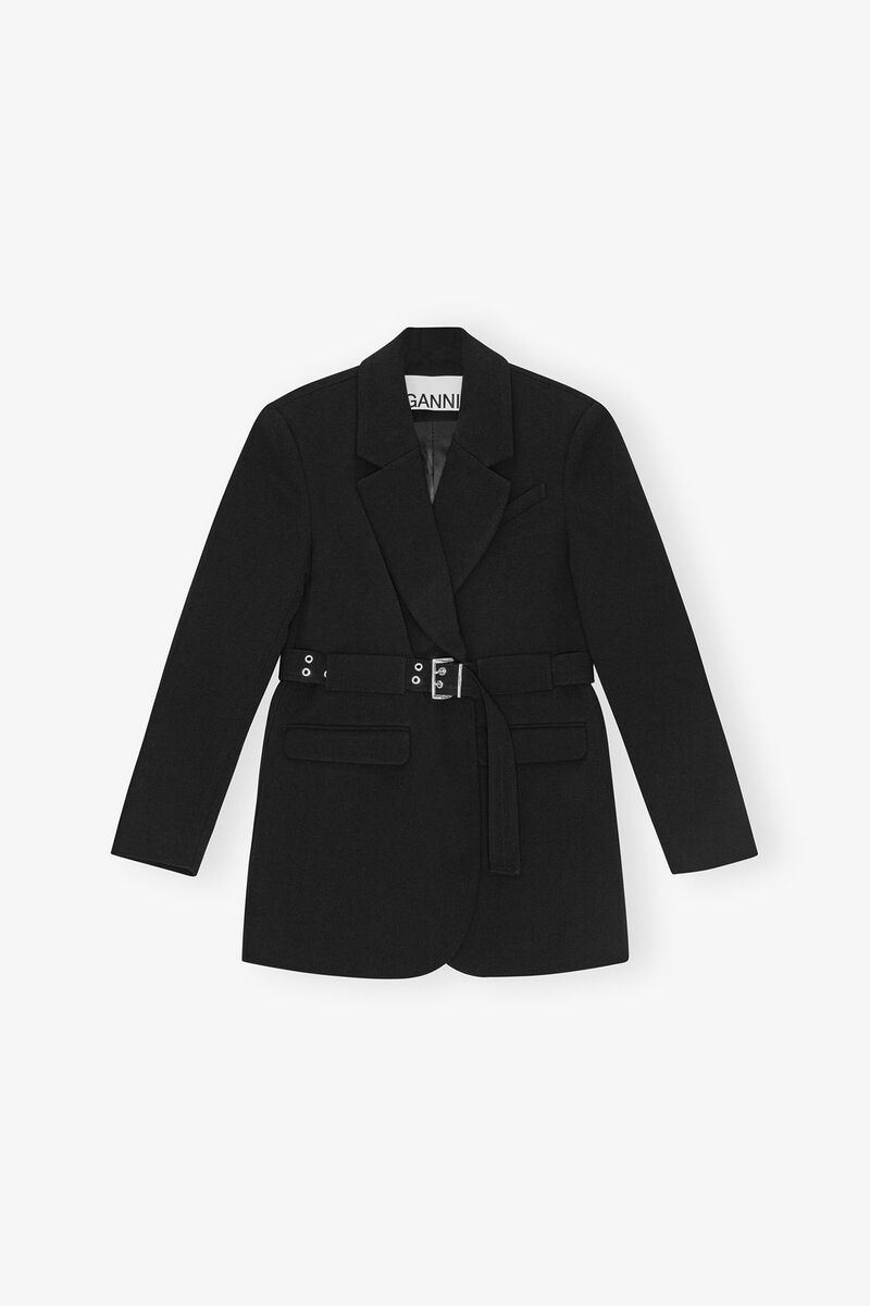 Black Bonded Crepe Blazer, Recycled Polyester, in colour Black - 1 - GANNI