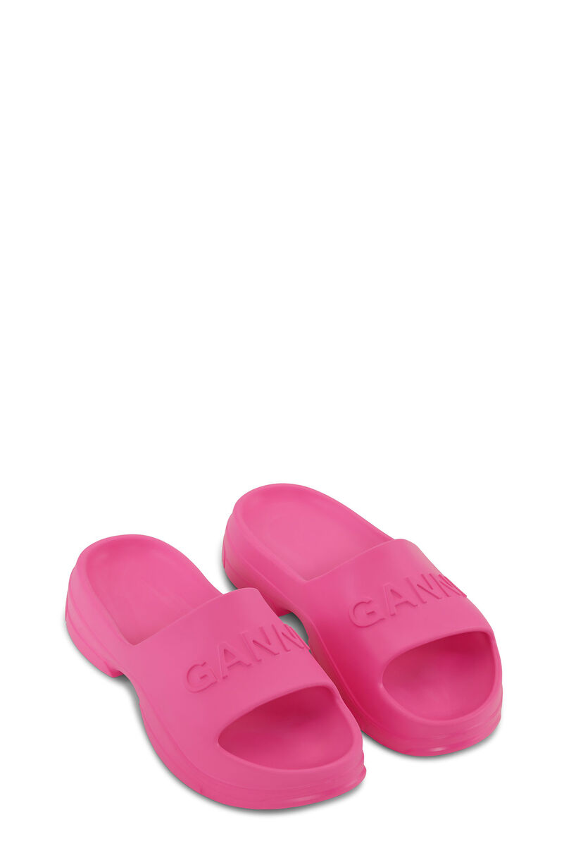 Pink Pool Slide Sandals , Acetate, in colour Shocking Pink - 2 - GANNI