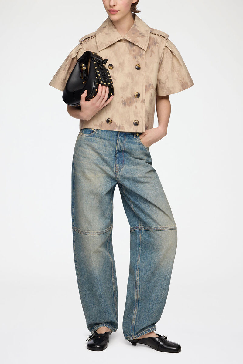 Jacket in Printed Cotton, Organic Cotton, in colour Warm Sand - 1 - GANNI