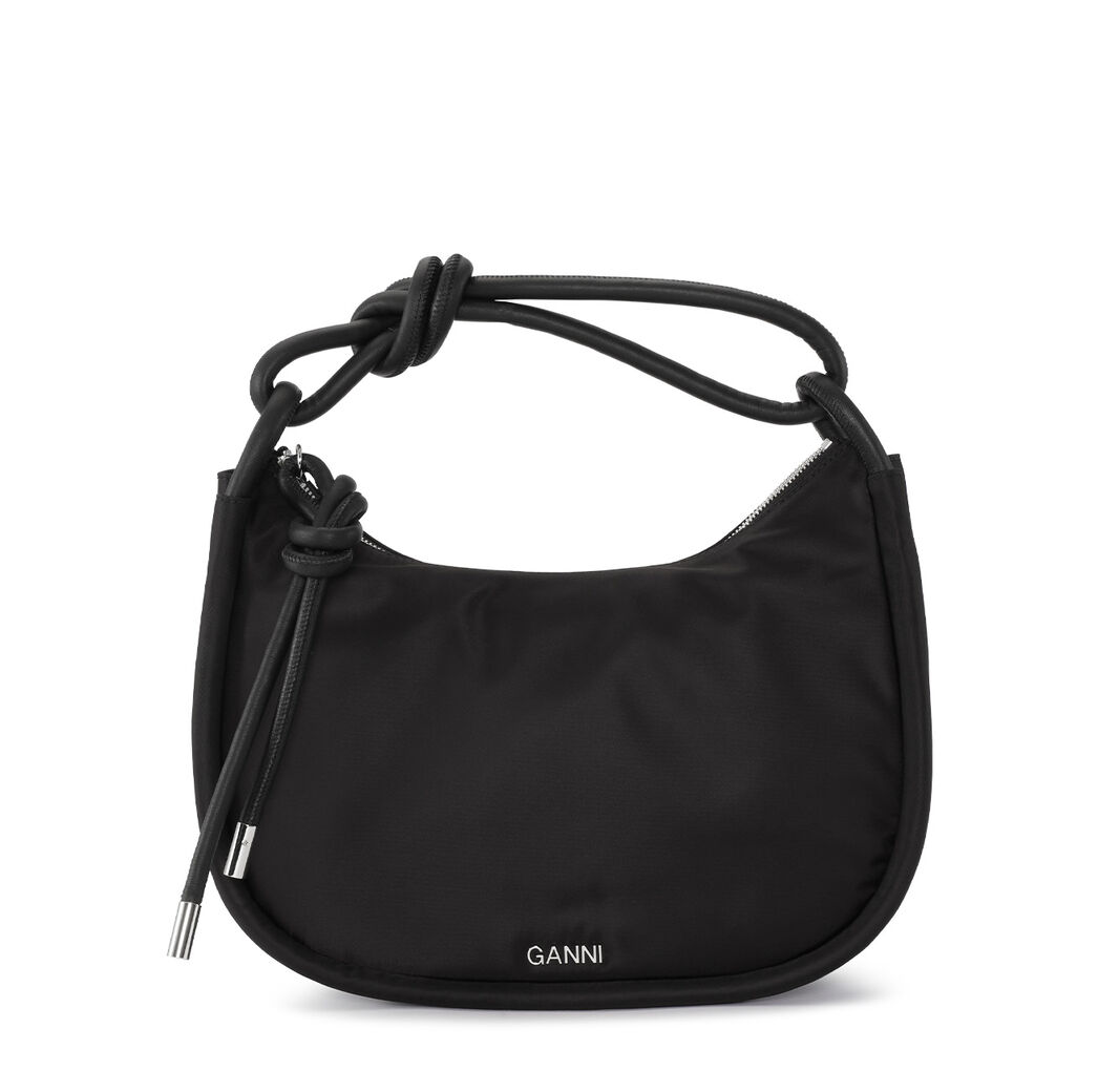 Large Knot Handbag, Nylon, in colour Black - 1 - GANNI
