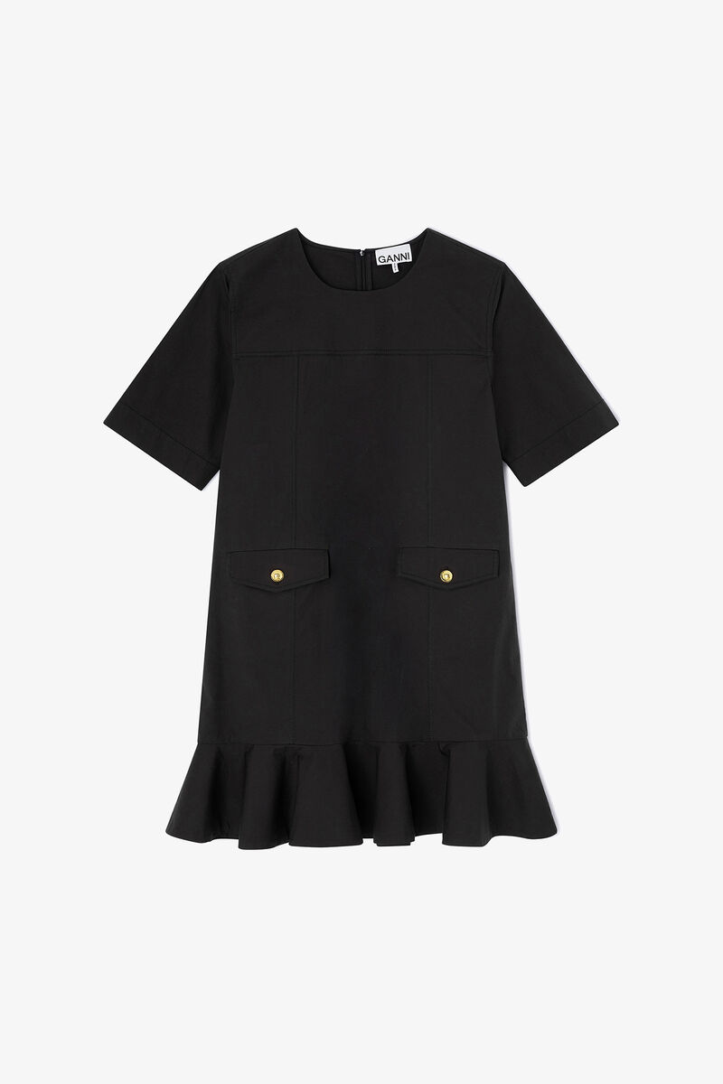 Stretch Cotton Mini Dress, Organic Cotton, in colour Black - 1 - GANNI