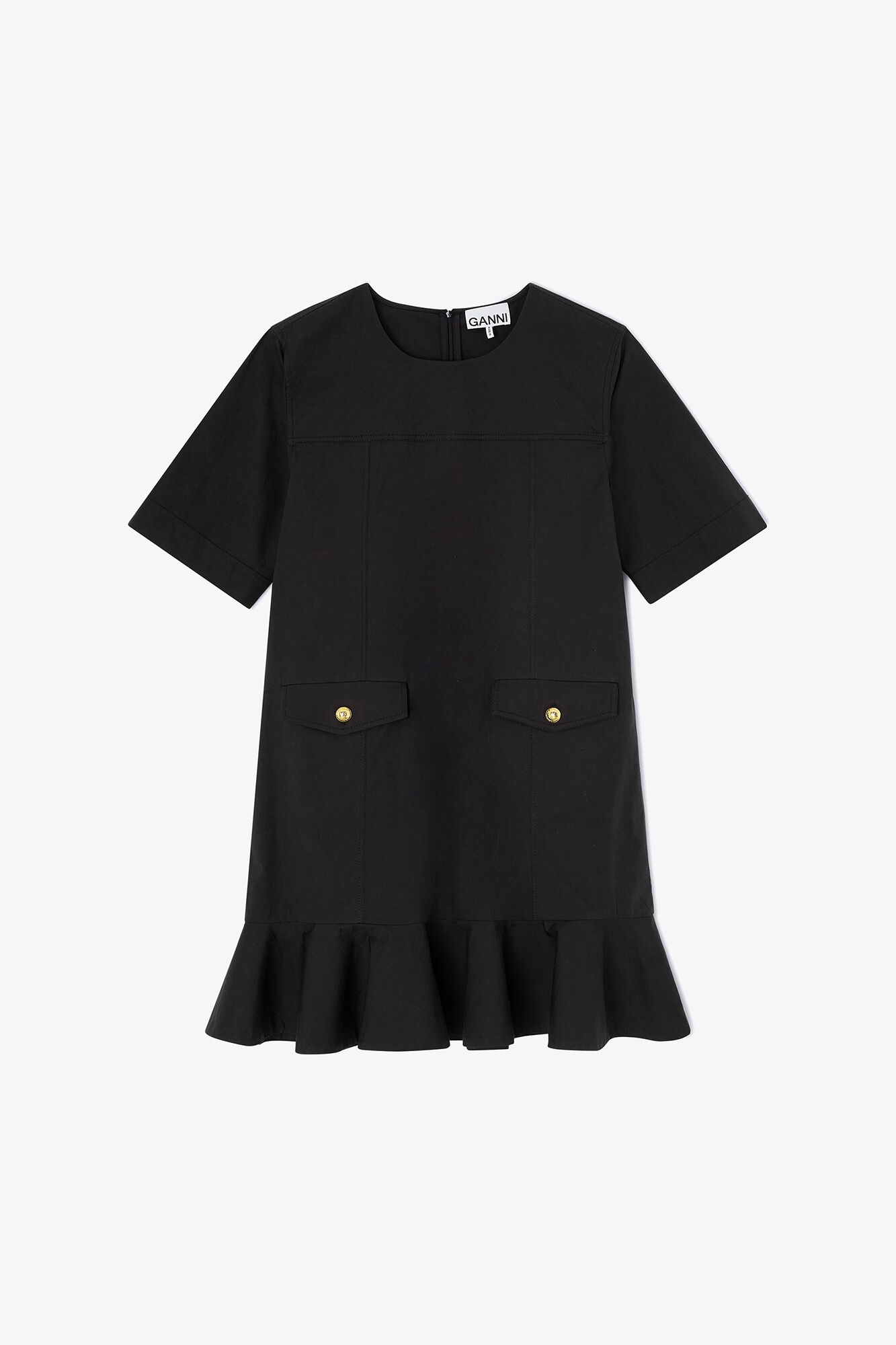 Stretch Cotton Mini Dress, Organic Cotton, in colour Black - 1 - GANNI