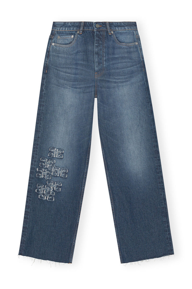 Re-Cut Izey Jeans , Cotton, in colour Mid Blue Stone - 1 - GANNI