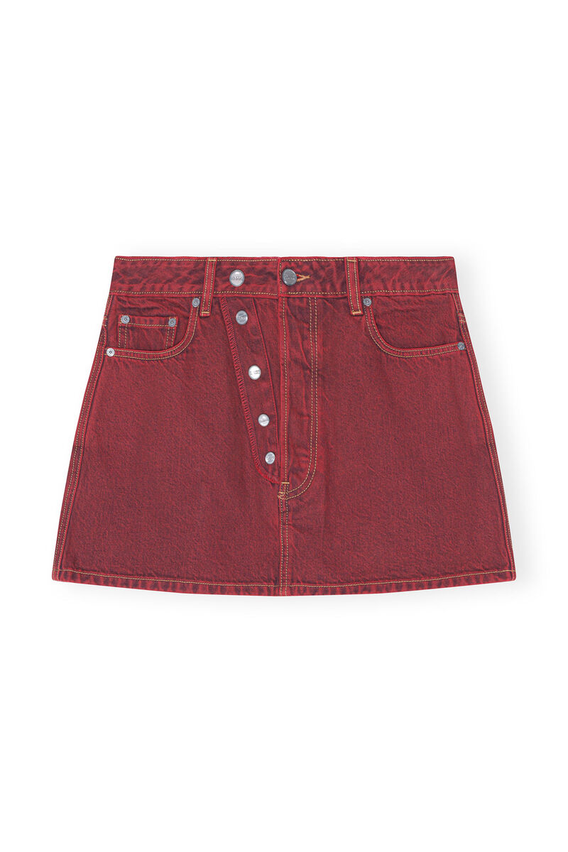 Overdyed Denim Double Fly Mini Skirt, Cotton, in colour Racing Red - 1 - GANNI