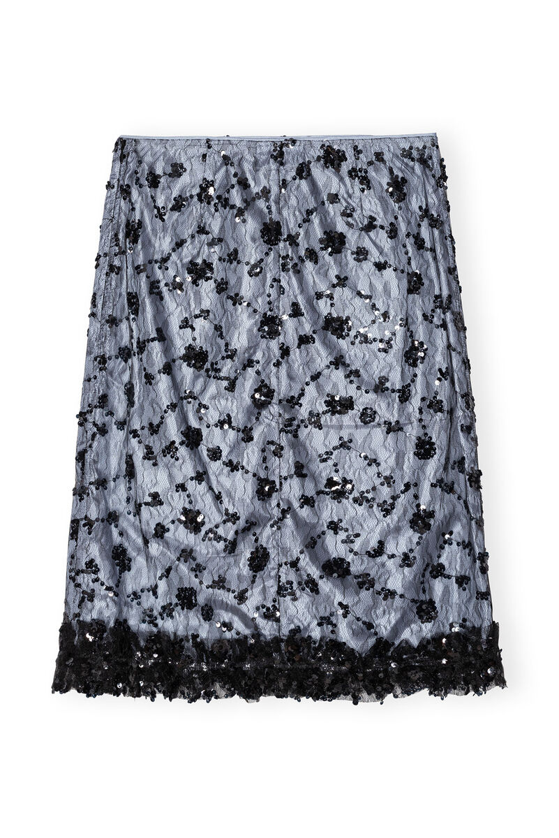 Blue Sequin Lace Skirt, Recycled Polyester, in colour Heather - 2 - GANNI
