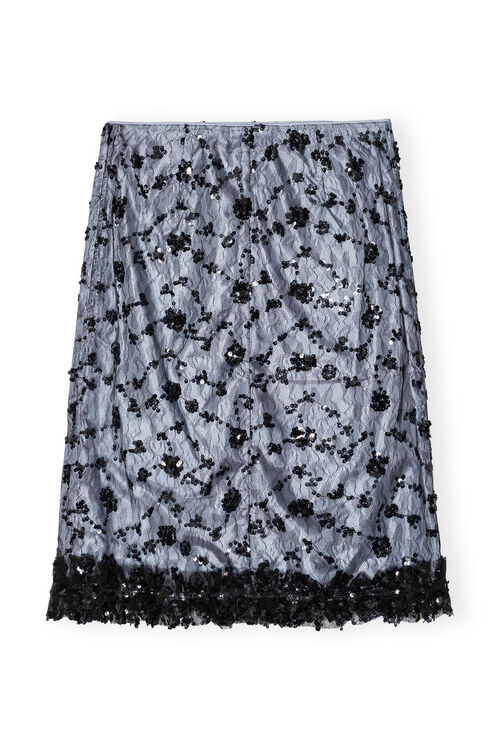 Blue Sequin Lace Skirt, Recycled Polyester, in colour Heather - 2 - GANNI