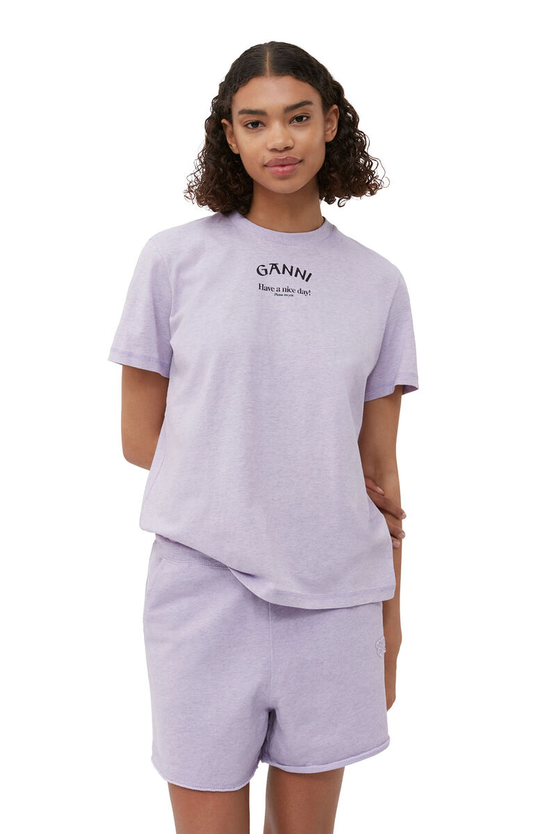 LIlac Relaxed O-neck T-shirt, Cotton, in colour Orchid Petal - 4 - GANNI
