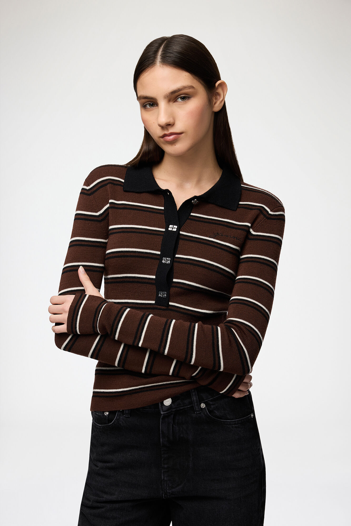 Polo Shirt in Striped Merino