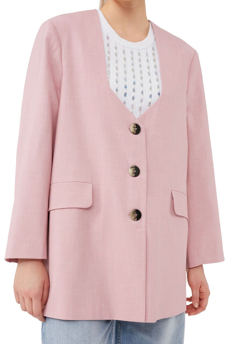 Oversized Drapey Melange Blazer, Elastane, in colour Pink Tulle - 4 - GANNI