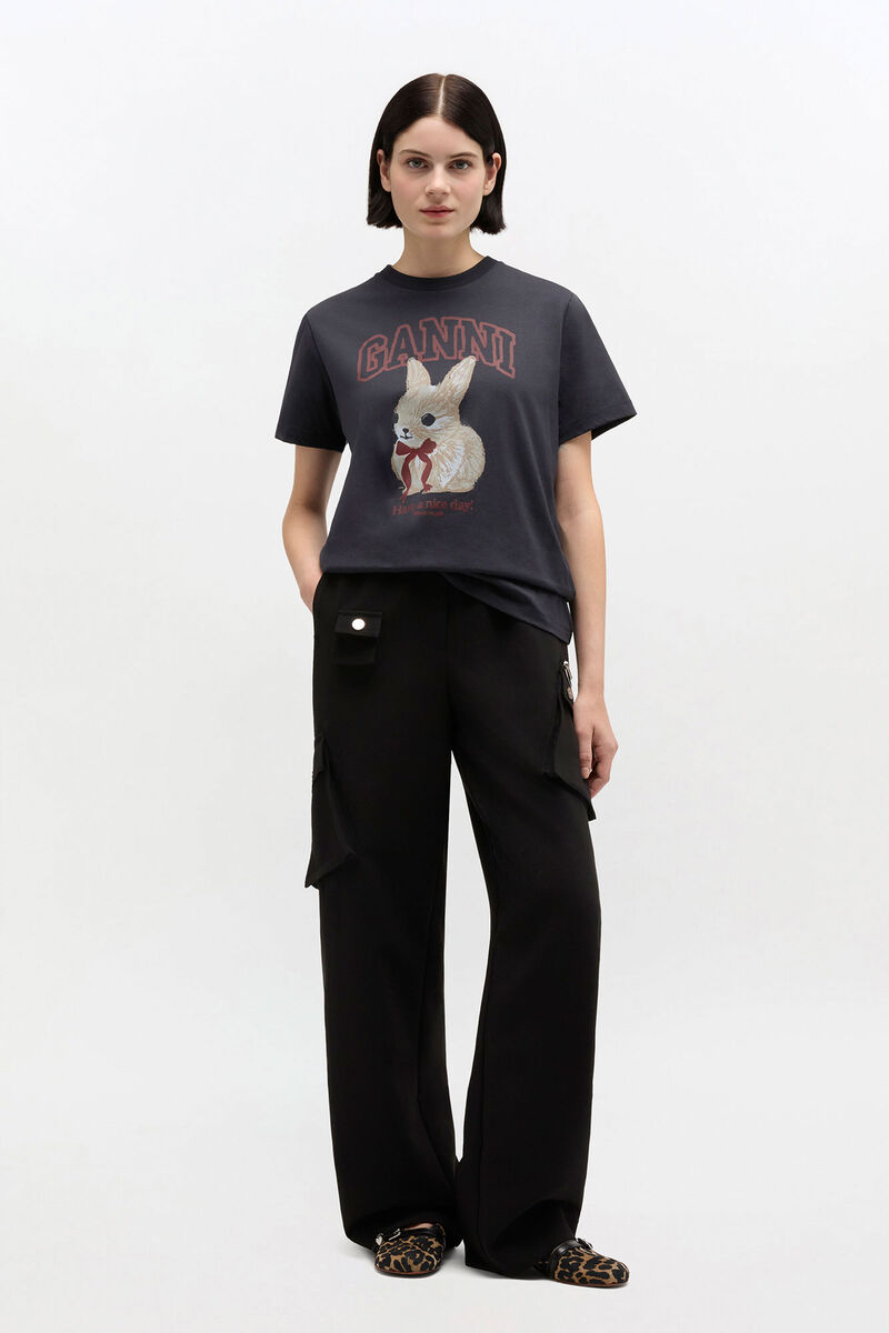 Black Twill Suiting Trousers, Recycled Polyester, in colour Black - 1 - GANNI