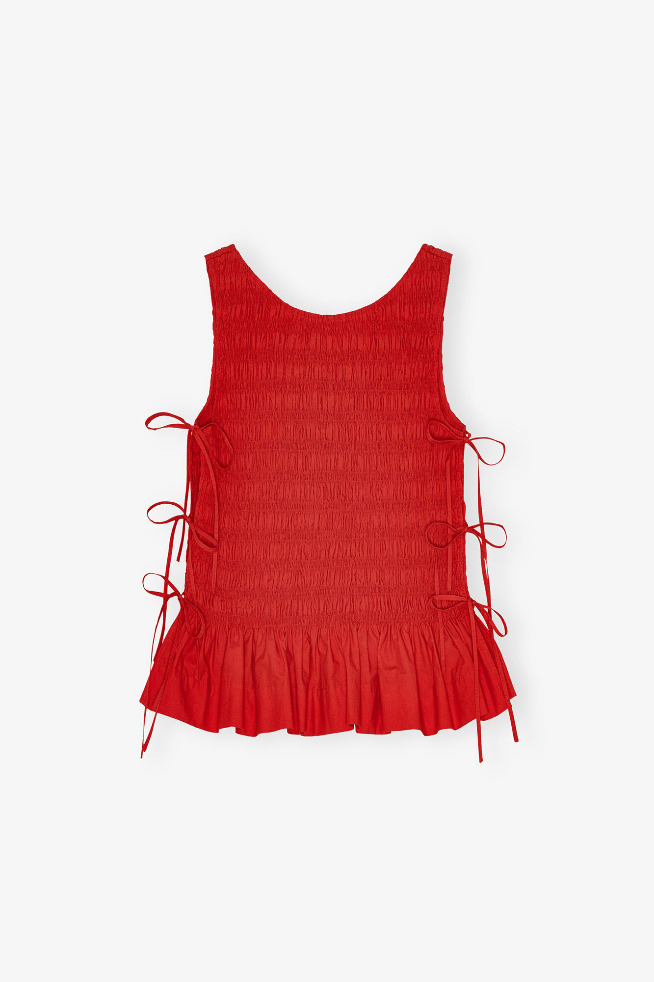 Haut &agrave; liens smock&eacute; en coton rouge, Organic Cotton, in colour Racing Red - 1 - GANNI