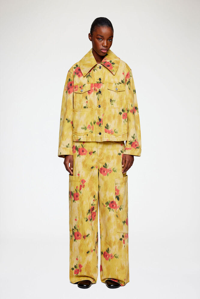 Jacket in Printed Denim, Vibrant Yellow