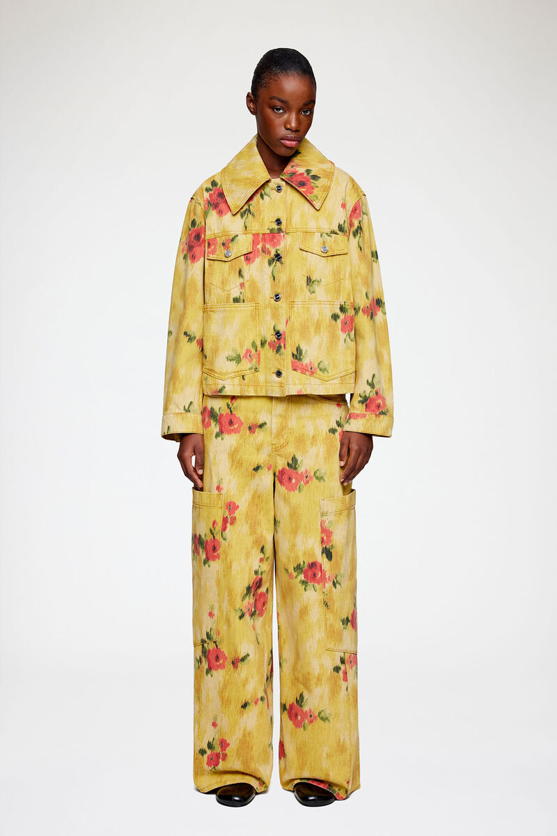 Jacket in Printed Denim, Organic Cotton, in colour Vibrant Yellow - 1 - GANNI