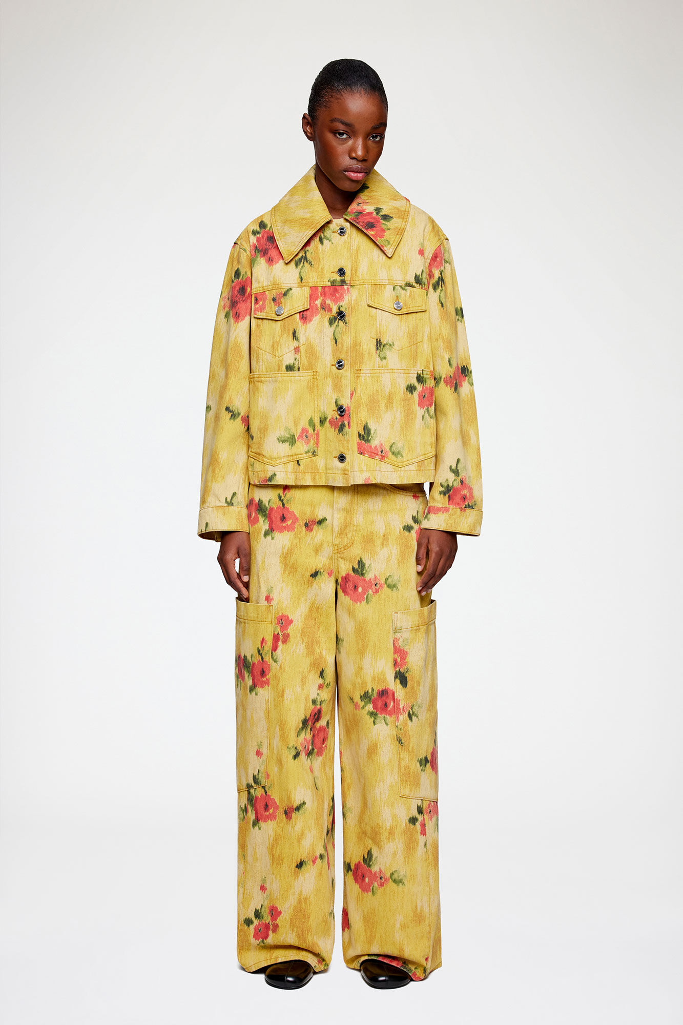 Jacket in Printed Denim, Organic Cotton, in colour Vibrant Yellow - 1 - GANNI