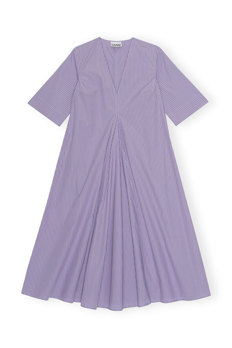 Stripe Cotton V-Neck Maxi Dress, Cotton, in colour Forever Blue - 1 - GANNI